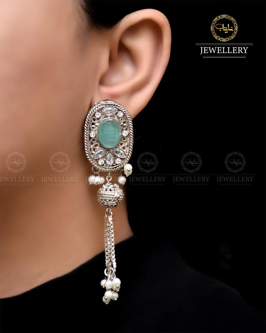 Egyptian Jhumki   NJ-1757-Silver - Image 3