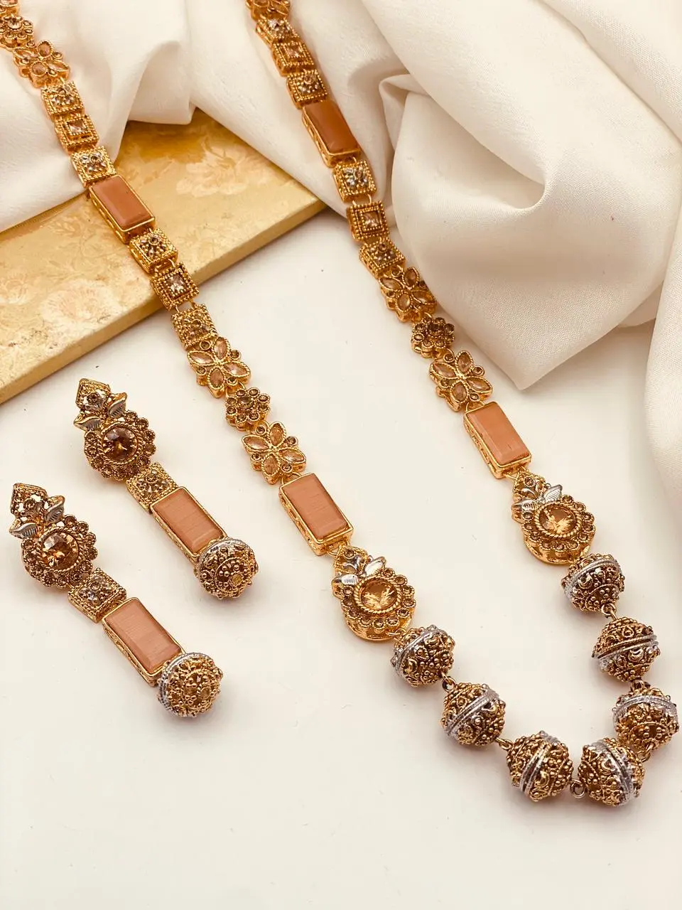 Trendy Bridal Egyptian Mala with Earring NJ-1166 - Image 7