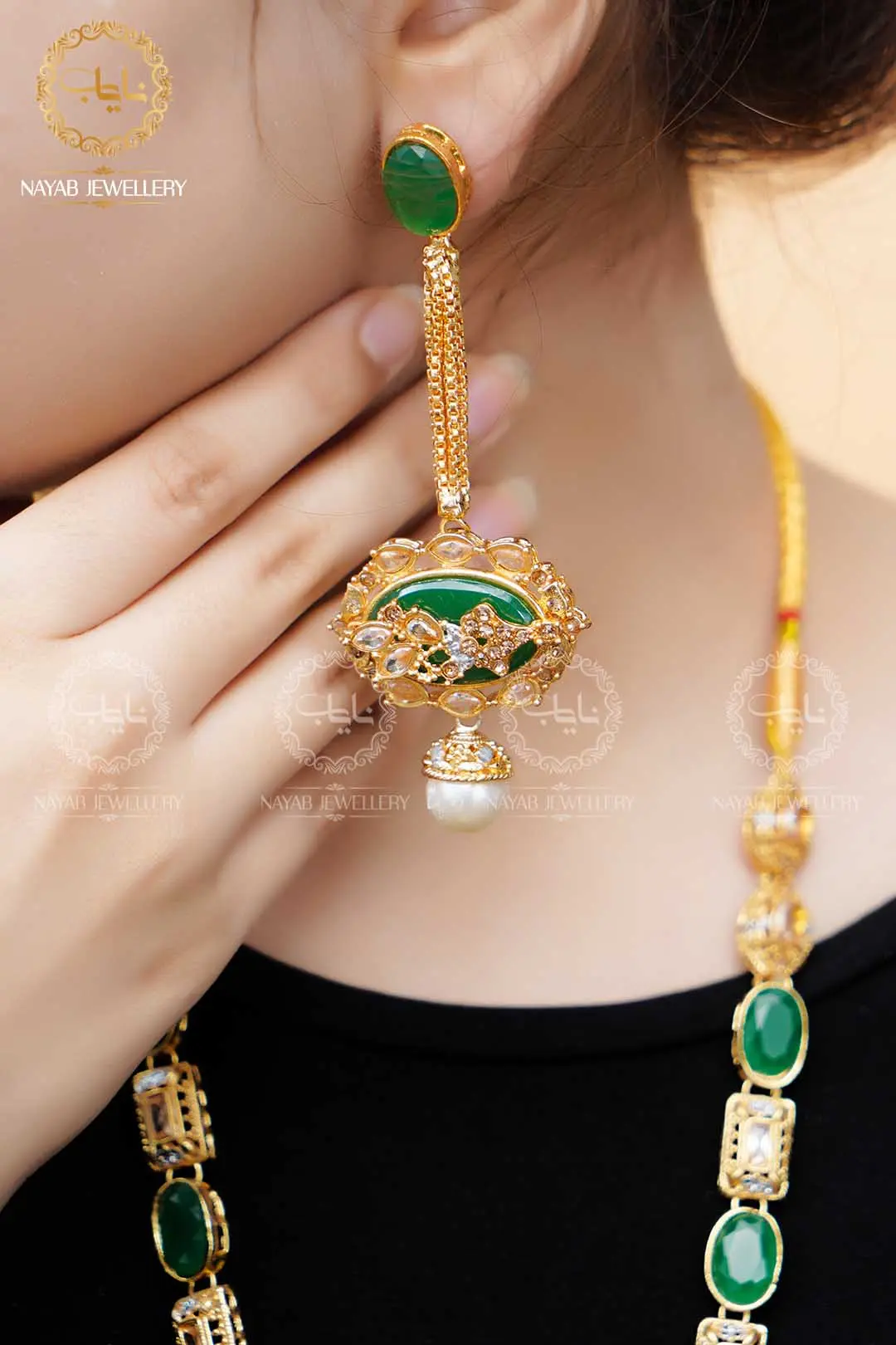 Royal Egyptian Mala Set with Long Earring  NJ-1177 - Image 14
