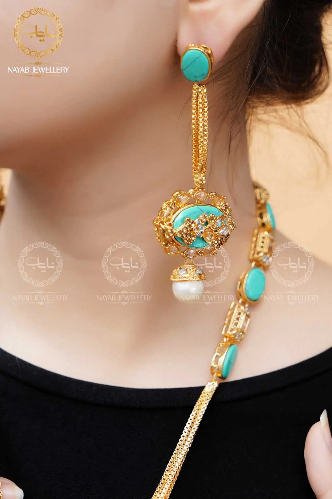 Royal Egyptian Mala Set with Long Earring  NJ-1177 - Image 15