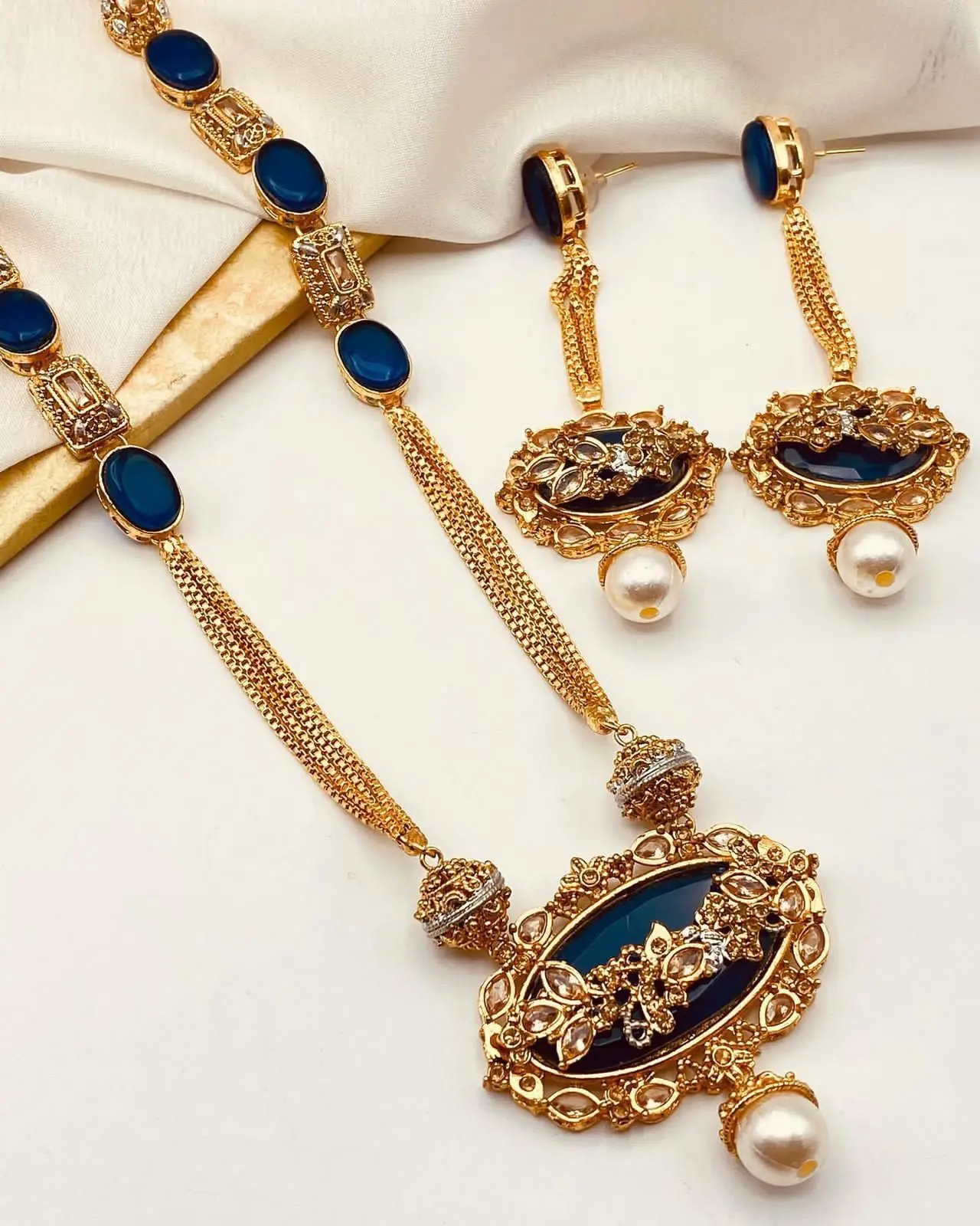 Royal Egyptian Mala Set with Long Earring  NJ-1177 - Image 24
