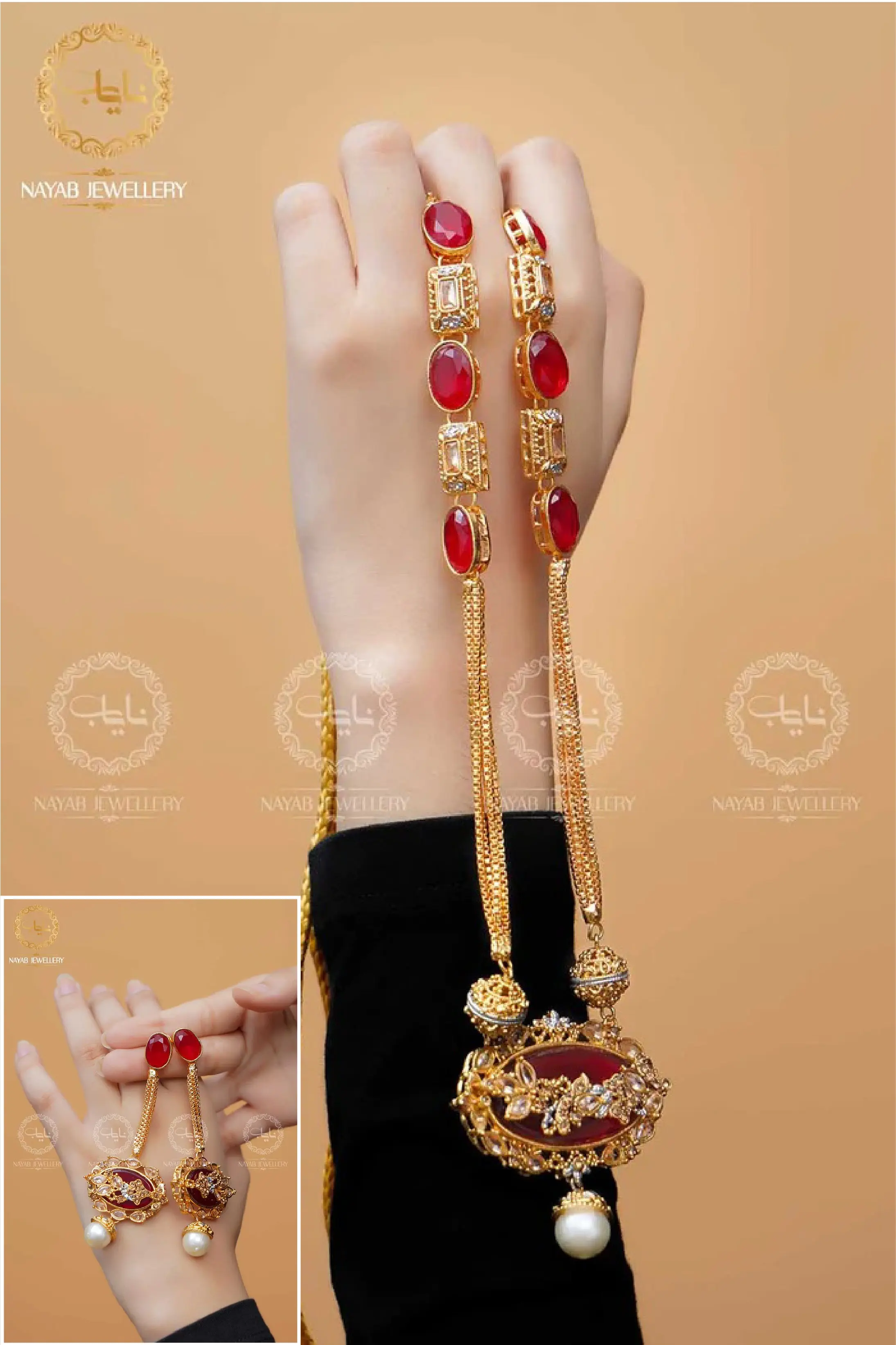Royal Egyptian Mala Set with Long Earring  NJ-1177 - Image 25