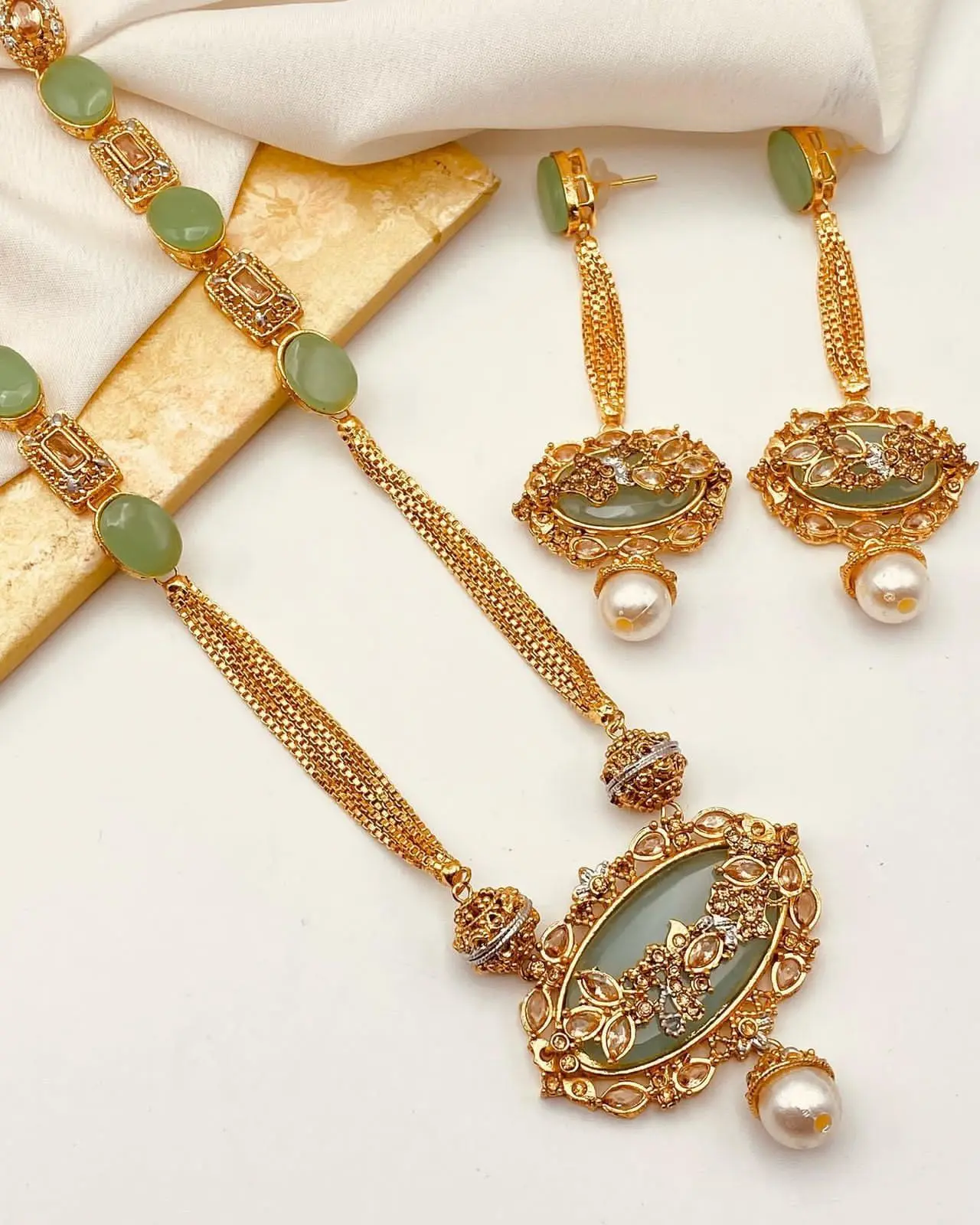Royal Egyptian Mala Set with Long Earring  NJ-1177 - Image 26