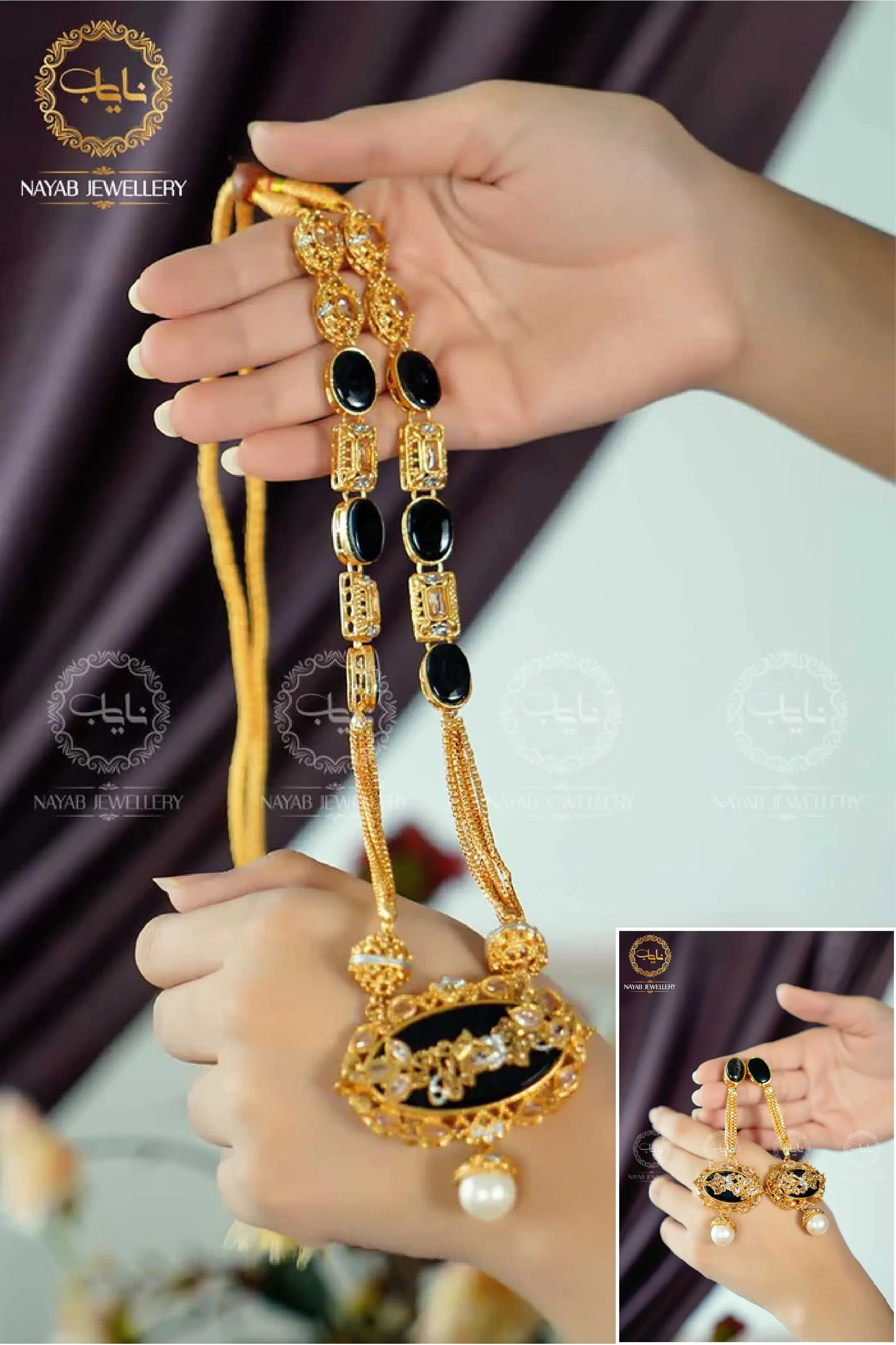Royal Egyptian Mala Set with Long Earring  NJ-1177 - Image 27