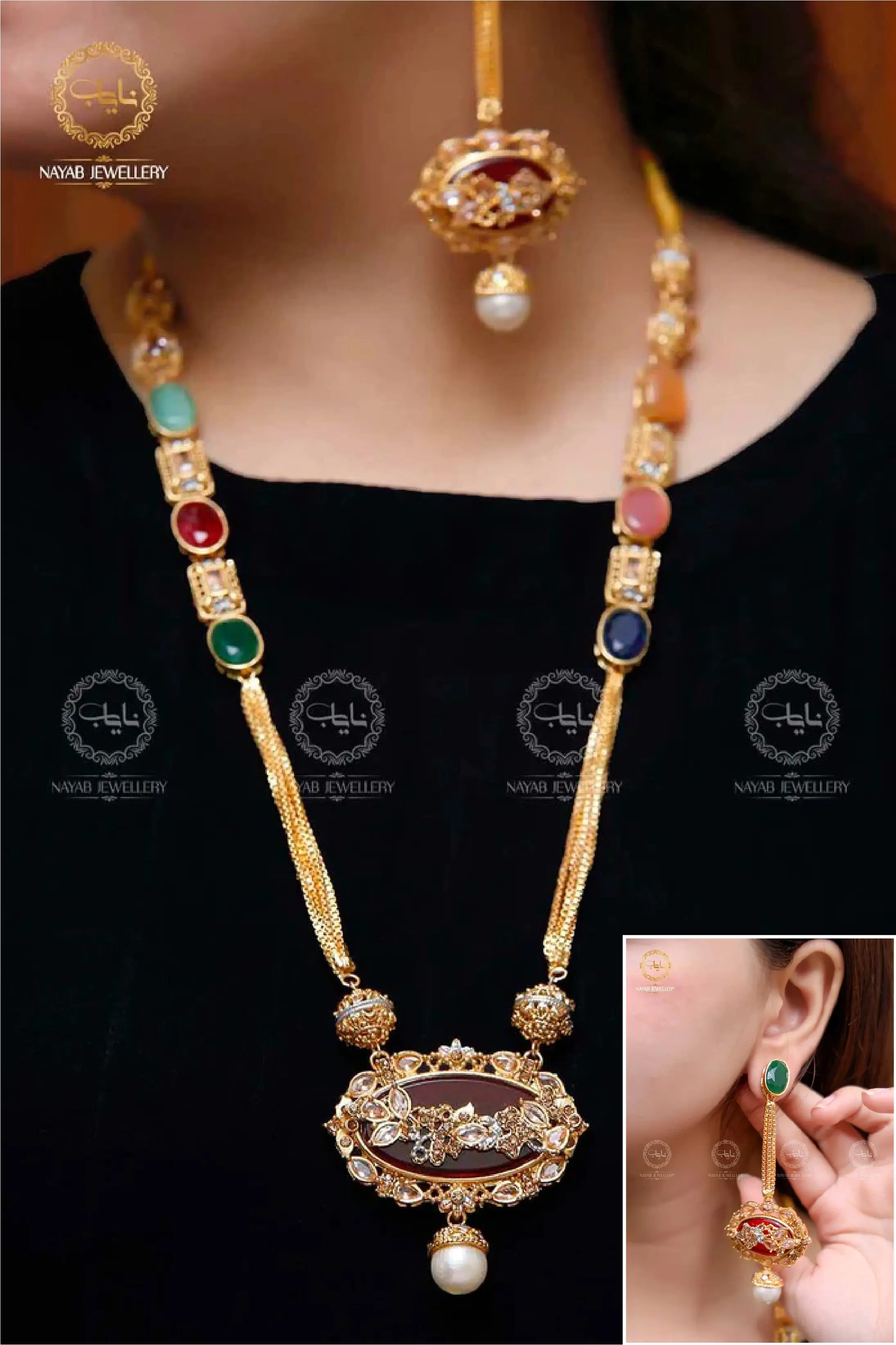 Royal Egyptian Mala Set with Long Earring  NJ-1177 - Image 4