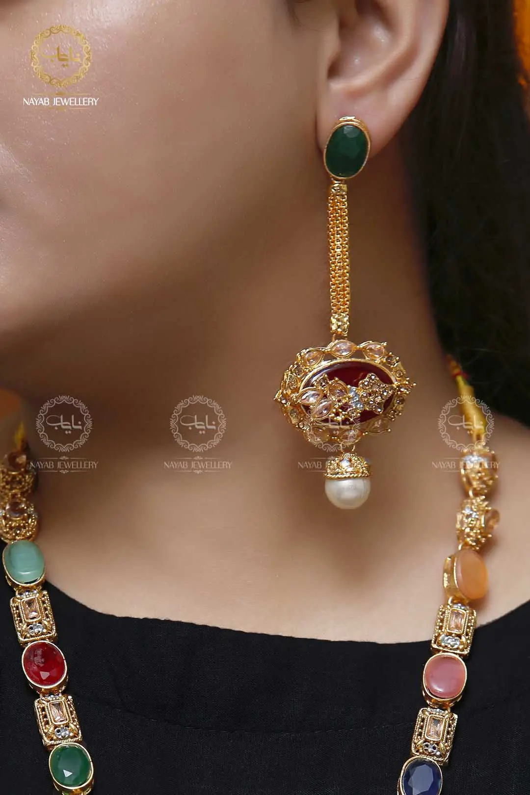 Royal Egyptian Mala Set with Long Earring  NJ-1177 - Image 5