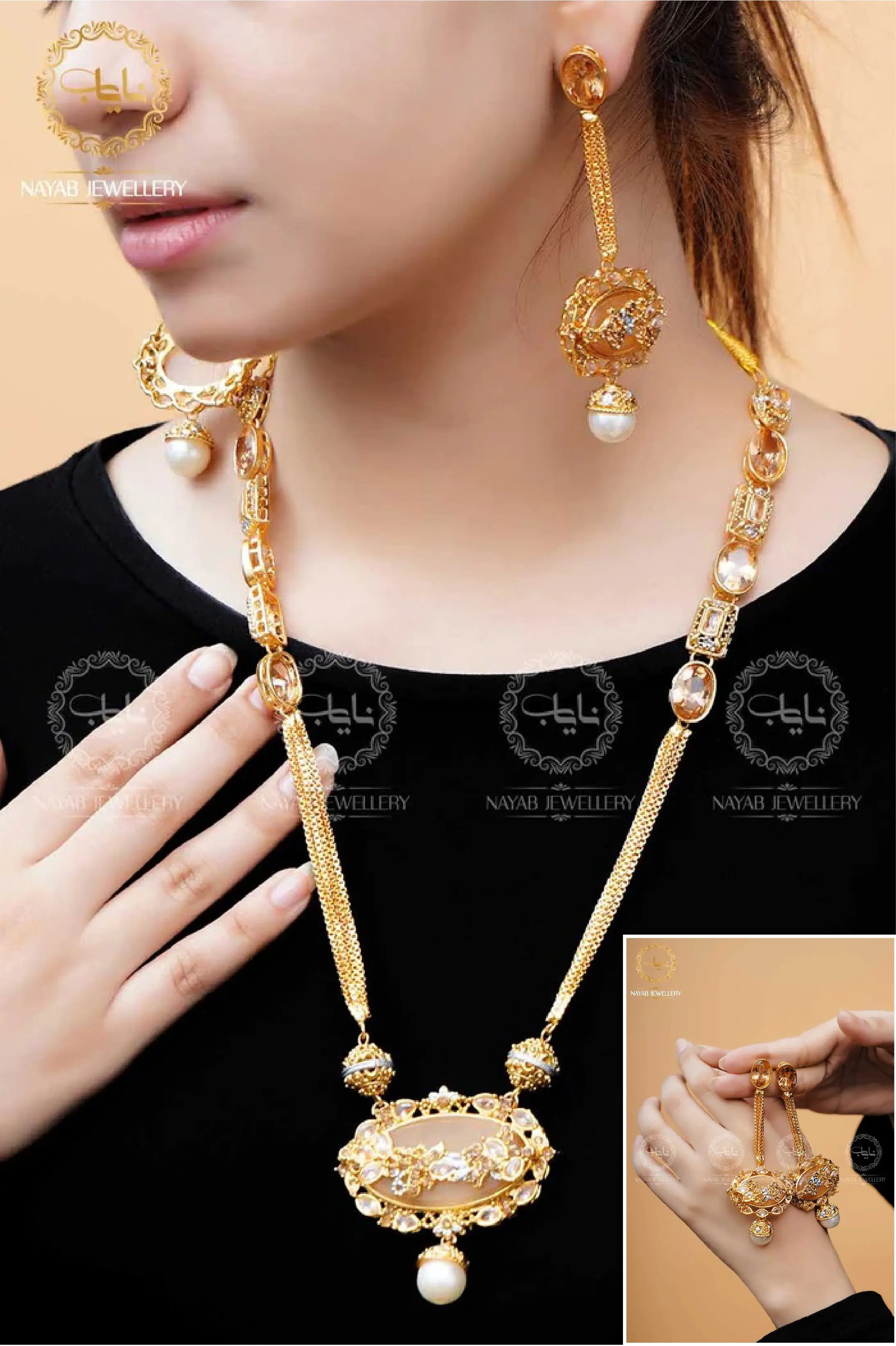 Royal Egyptian Mala Set with Long Earring  NJ-1177 - Image 7