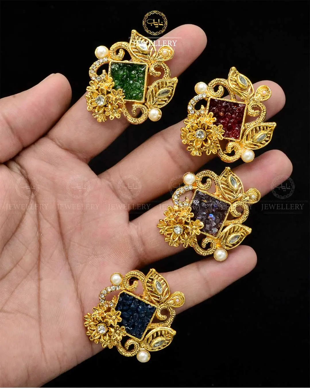 Handmade  Crush Stone Adjustable Ring NJ-1869 - Image 3
