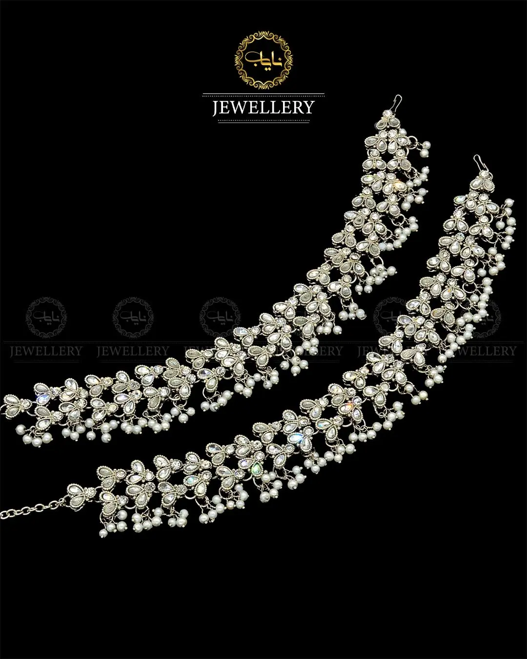 Kundan anklets Pazaib (pair)NJ-1829-Silver - Image 4