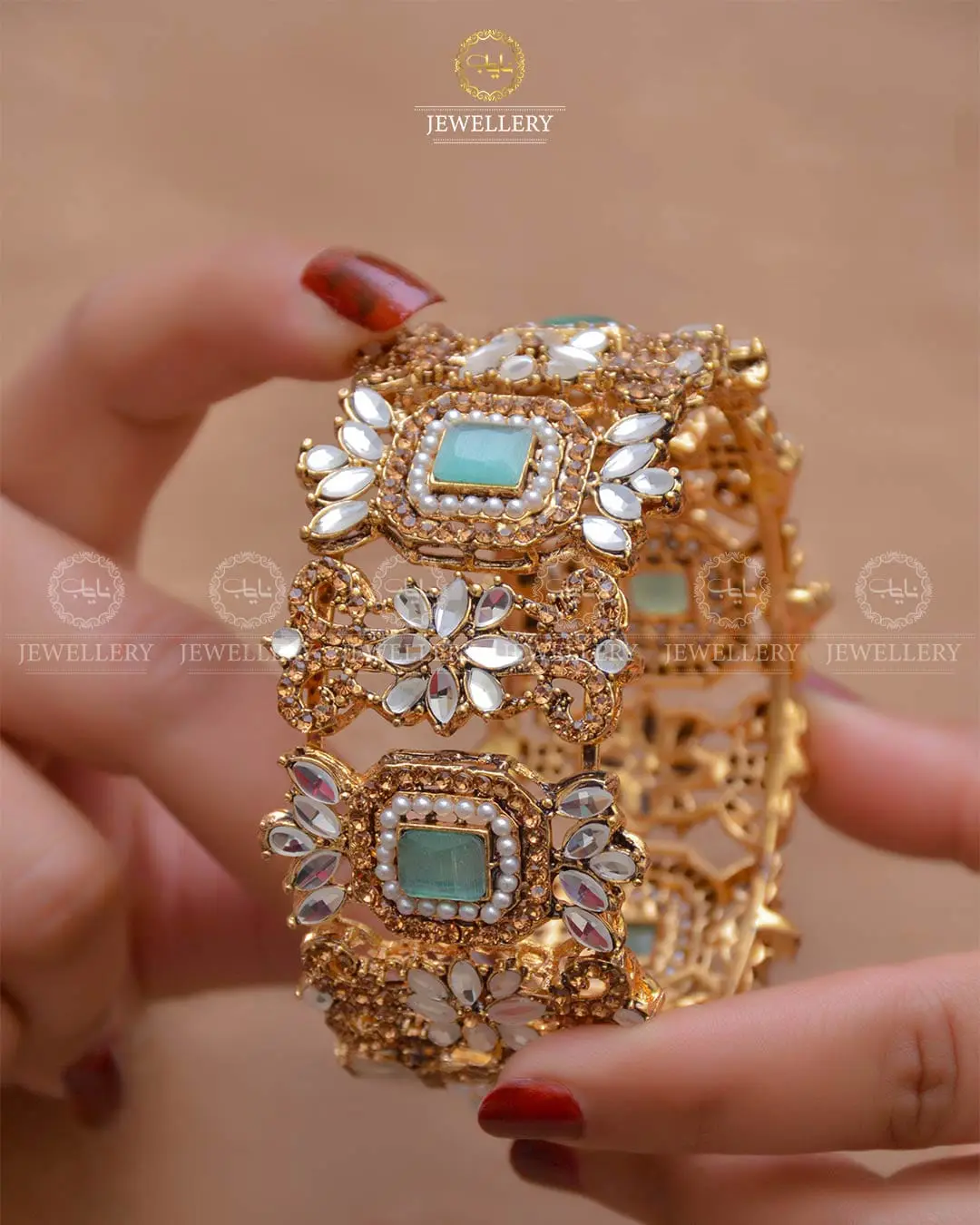 Gold Look Kundan kangan (Each) NJ -1663 - Image 9