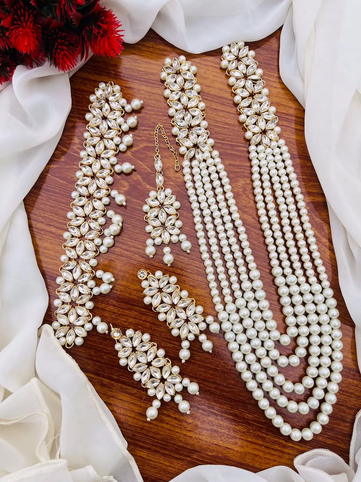Mughlai Pearl 5 pcs Bridal Necklace set (original) NJ-1005 - Image 3