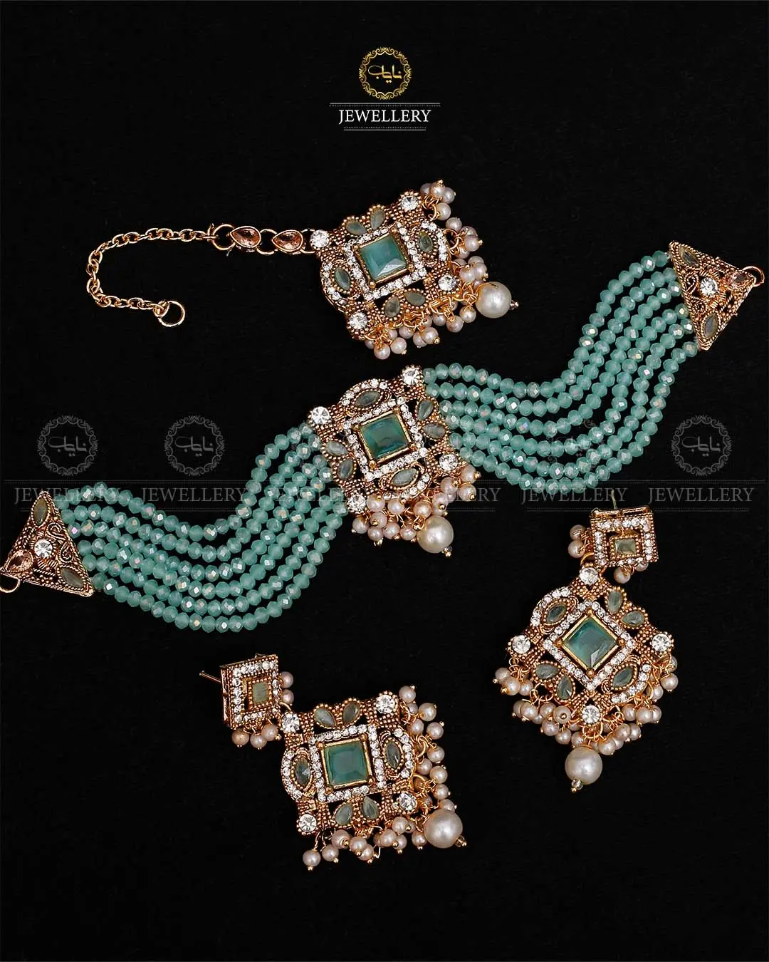 Royal Turkish Chokar set with tika-2112-Golden - Image 3