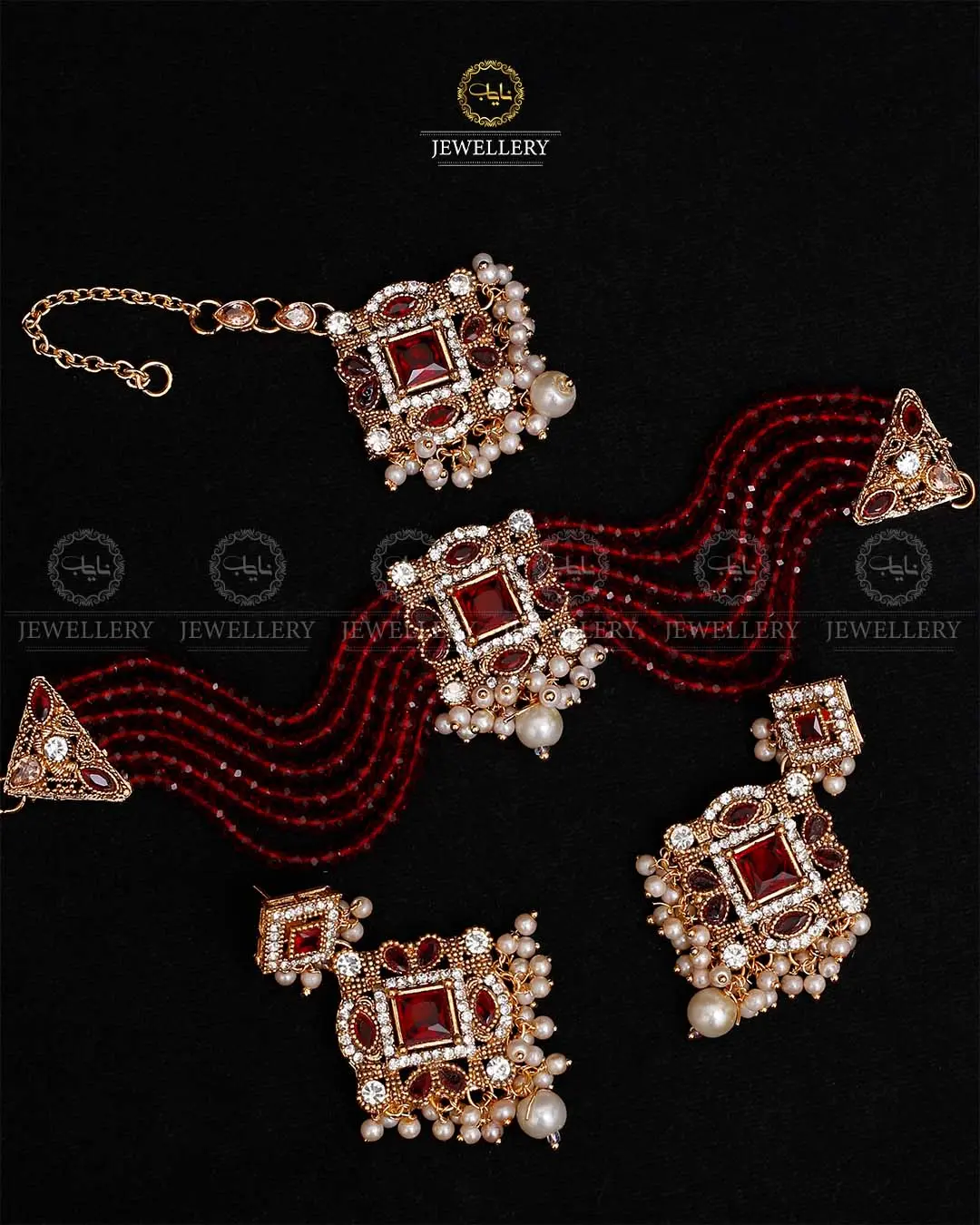 Royal Turkish Chokar set with tika-2112-Golden - Image 6