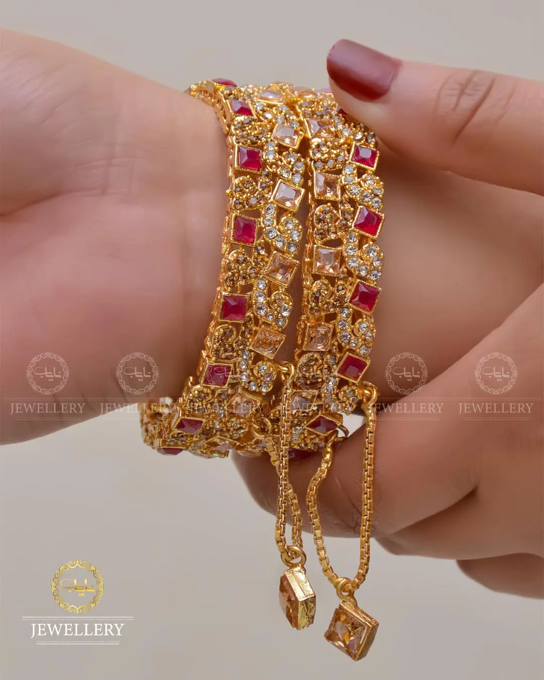 Square stones openable bangles (pair) NJ-1649-G - Image 3