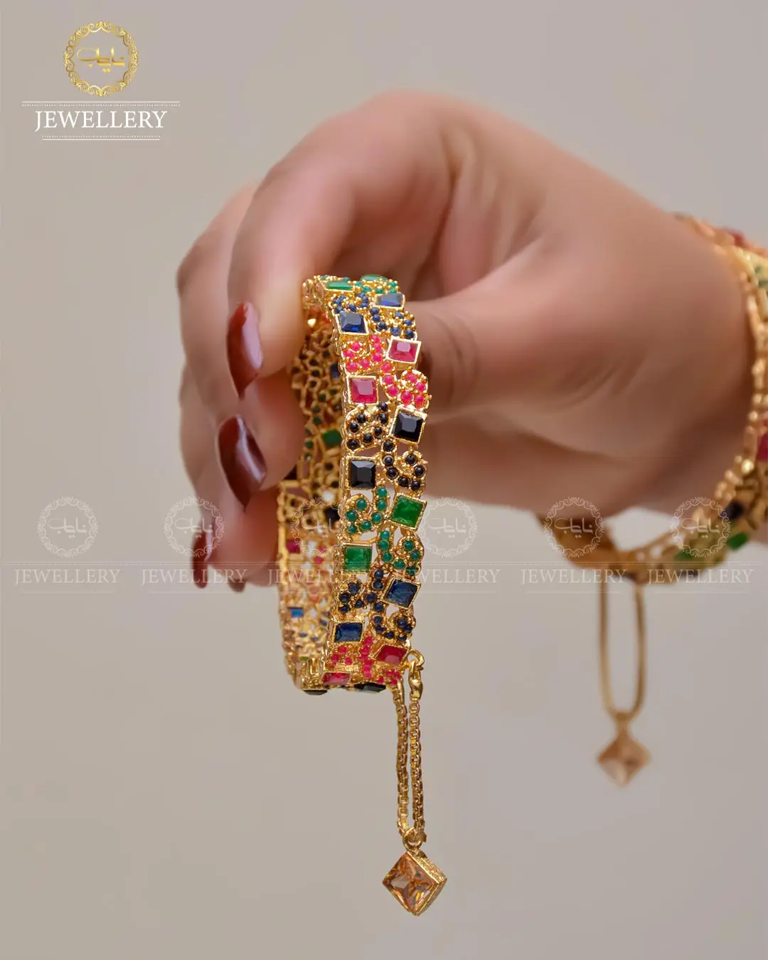 Square stones openable bangles (pair) NJ-1649-G - Image 4