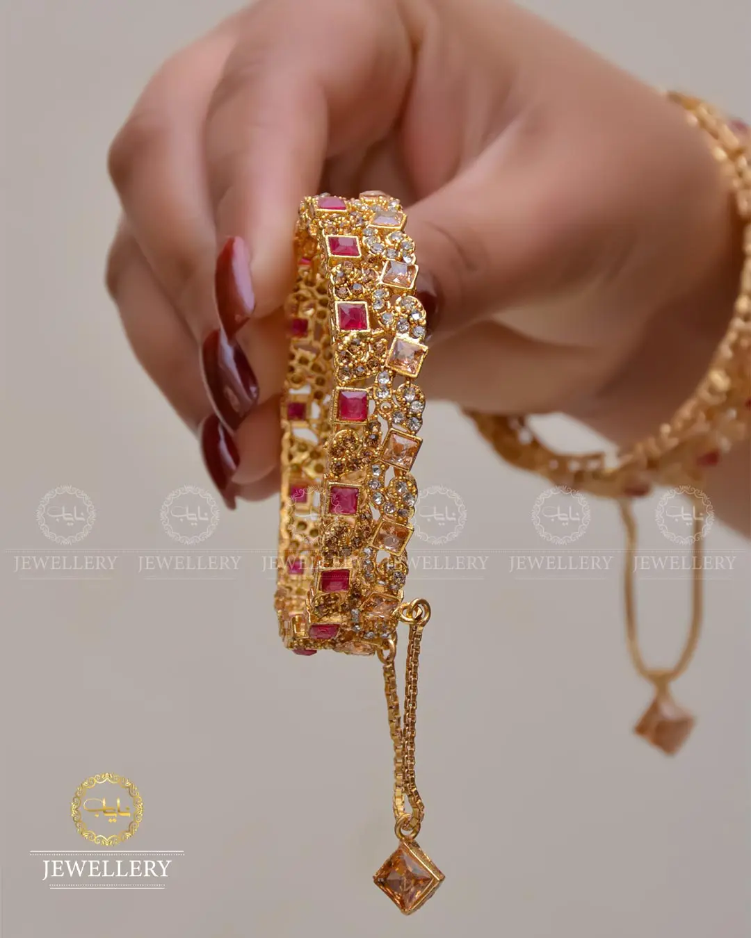 Square stones openable bangles (pair) NJ-1649-G - Image 6